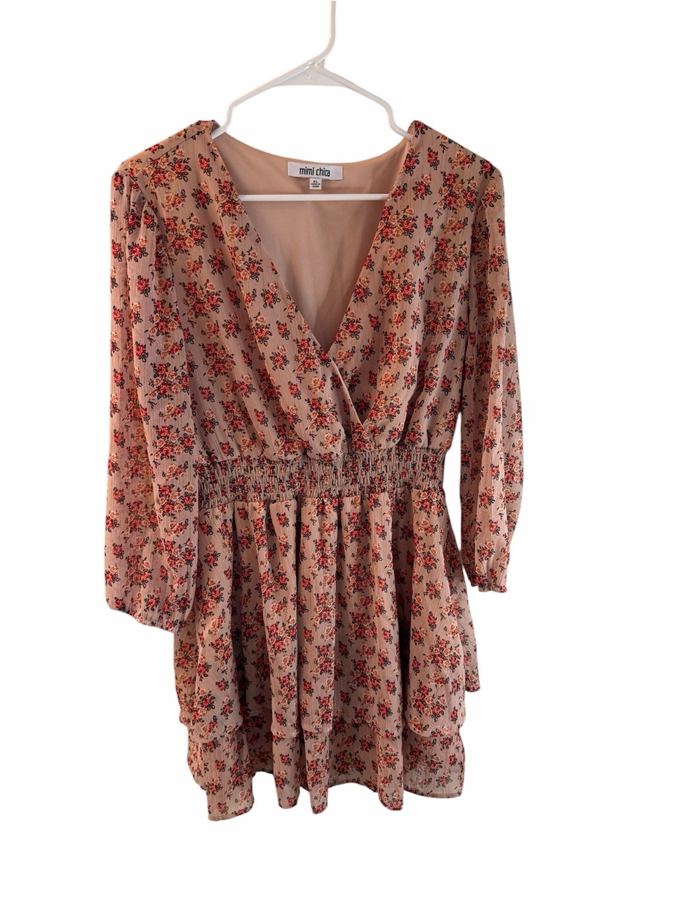 Mimi Chica Dusty Rose Floral Wrap-Style Long Sleeve Dress